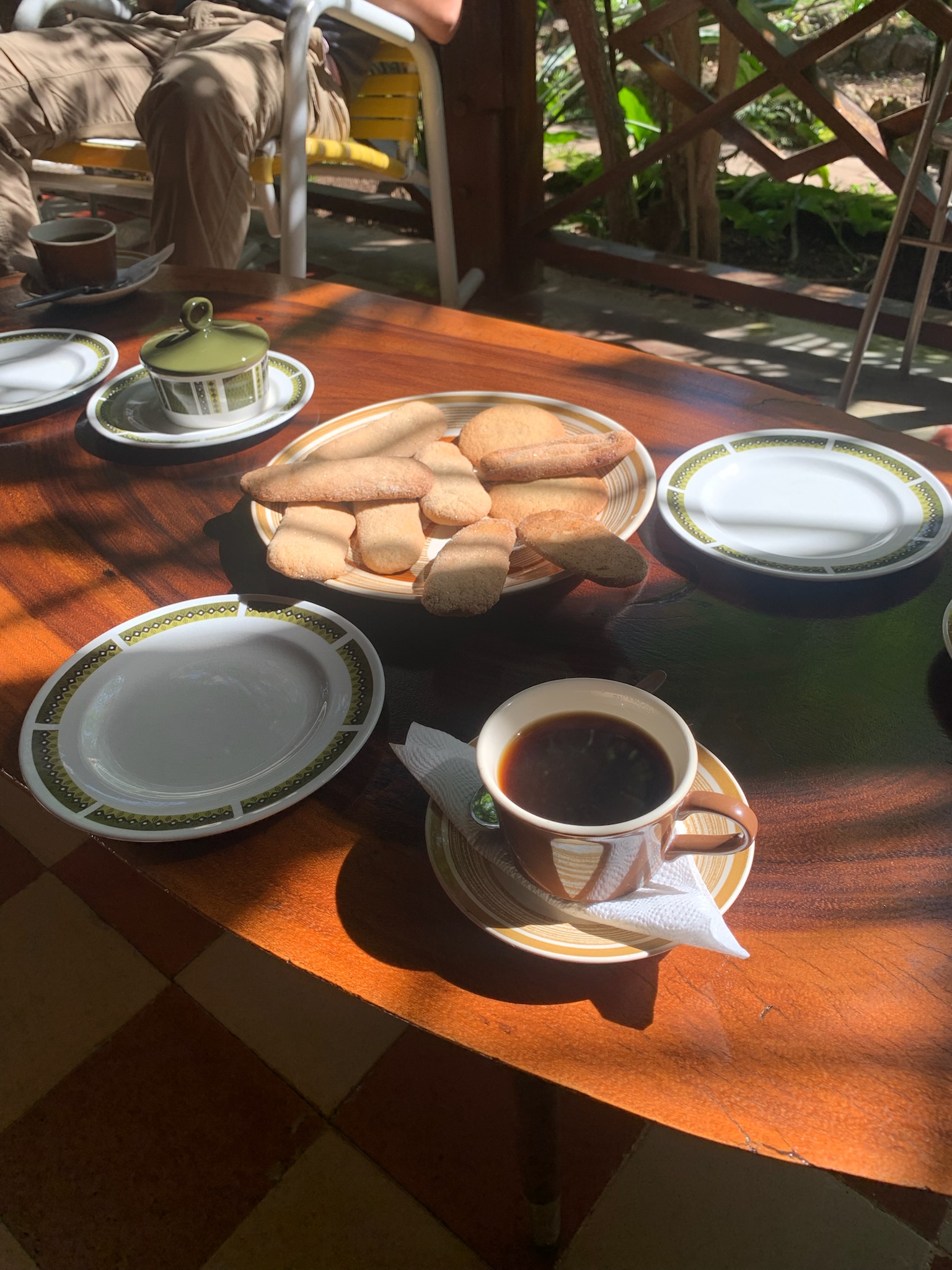 Coffee served on the veranda of the historic Finca Argelia farmhouse